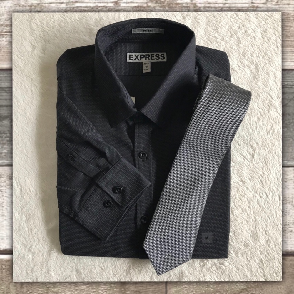 EXPRESS Mens Fitted Button Down Dress Shirt Gray